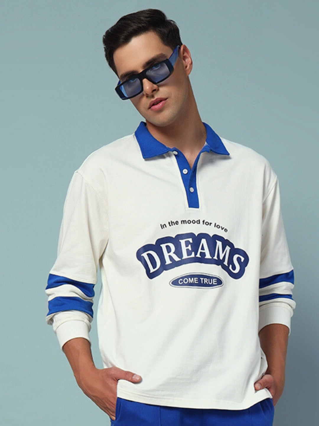 Love Dreams Oversized Sweatshirt (Off White-Royal Blue)