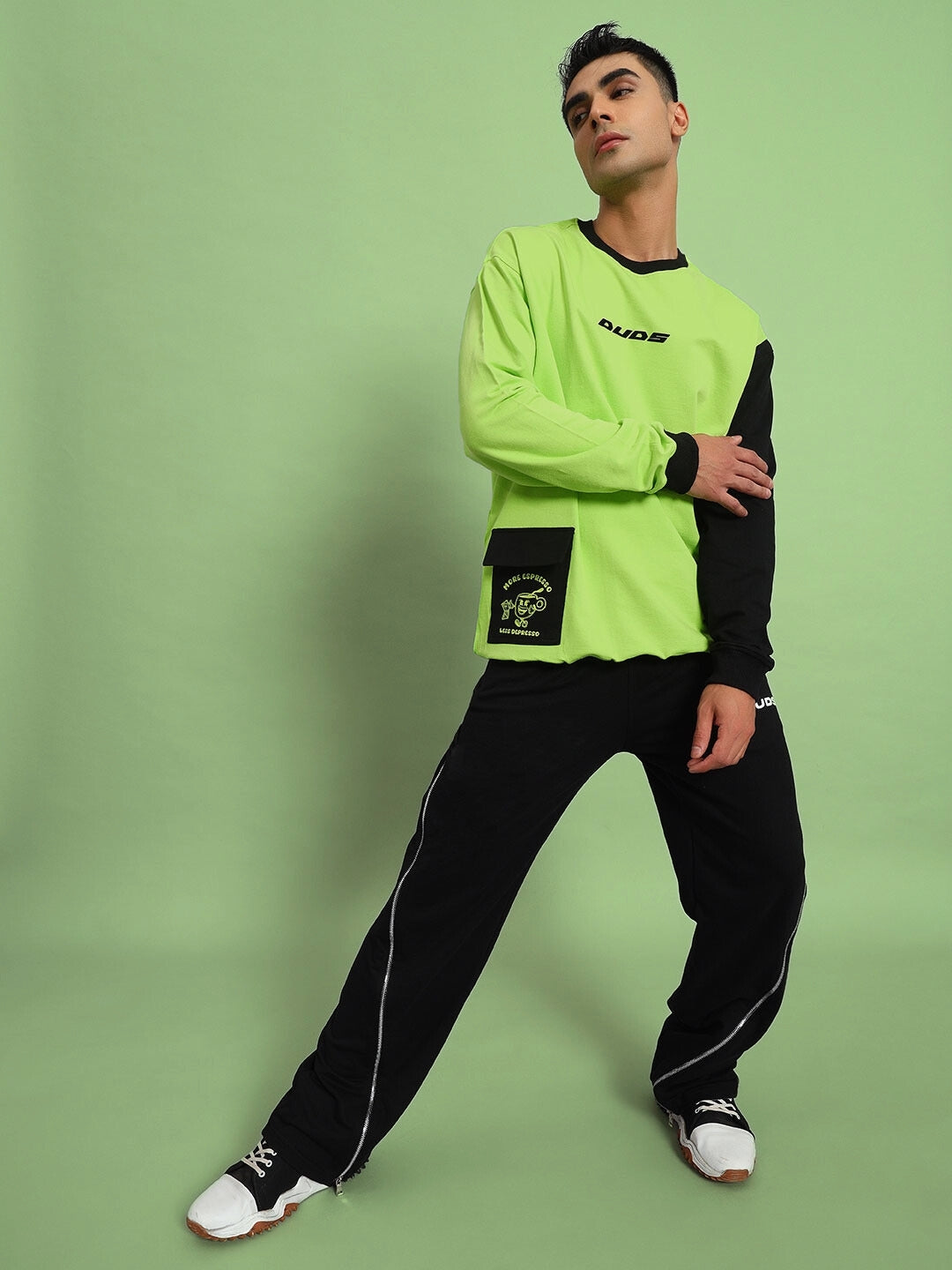 Espresso Oversized Sweatshirt (Neon Green-Black)