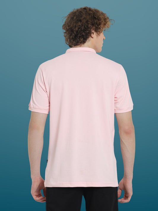 blush pink polo neck zipper t shirt