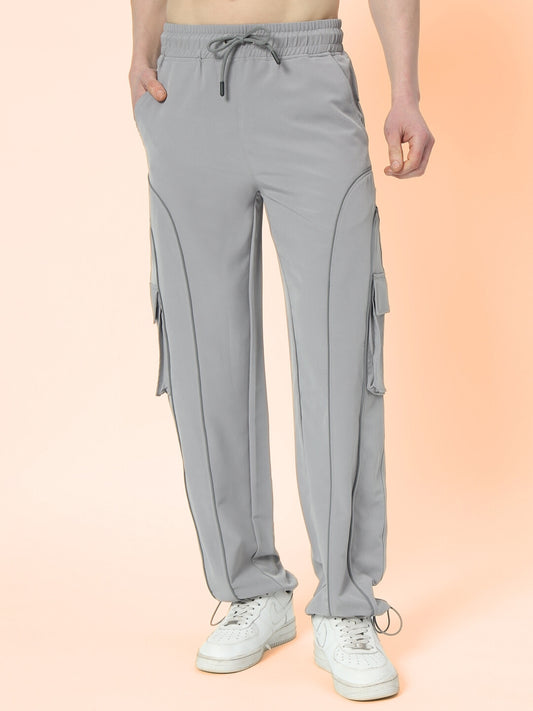 reflector parachute cargo pants grey