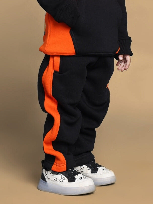 COOL TEDDY FLEECE PANT FOR BOYS & GIRLS (BLACK-ORANGE)