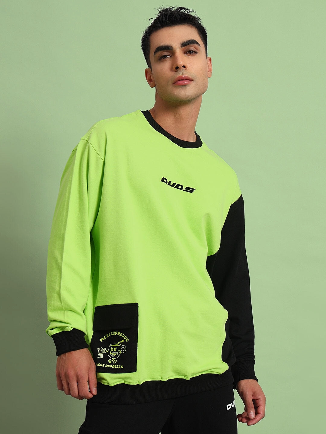 Espresso Oversized Sweatshirt (Neon Green-Black)