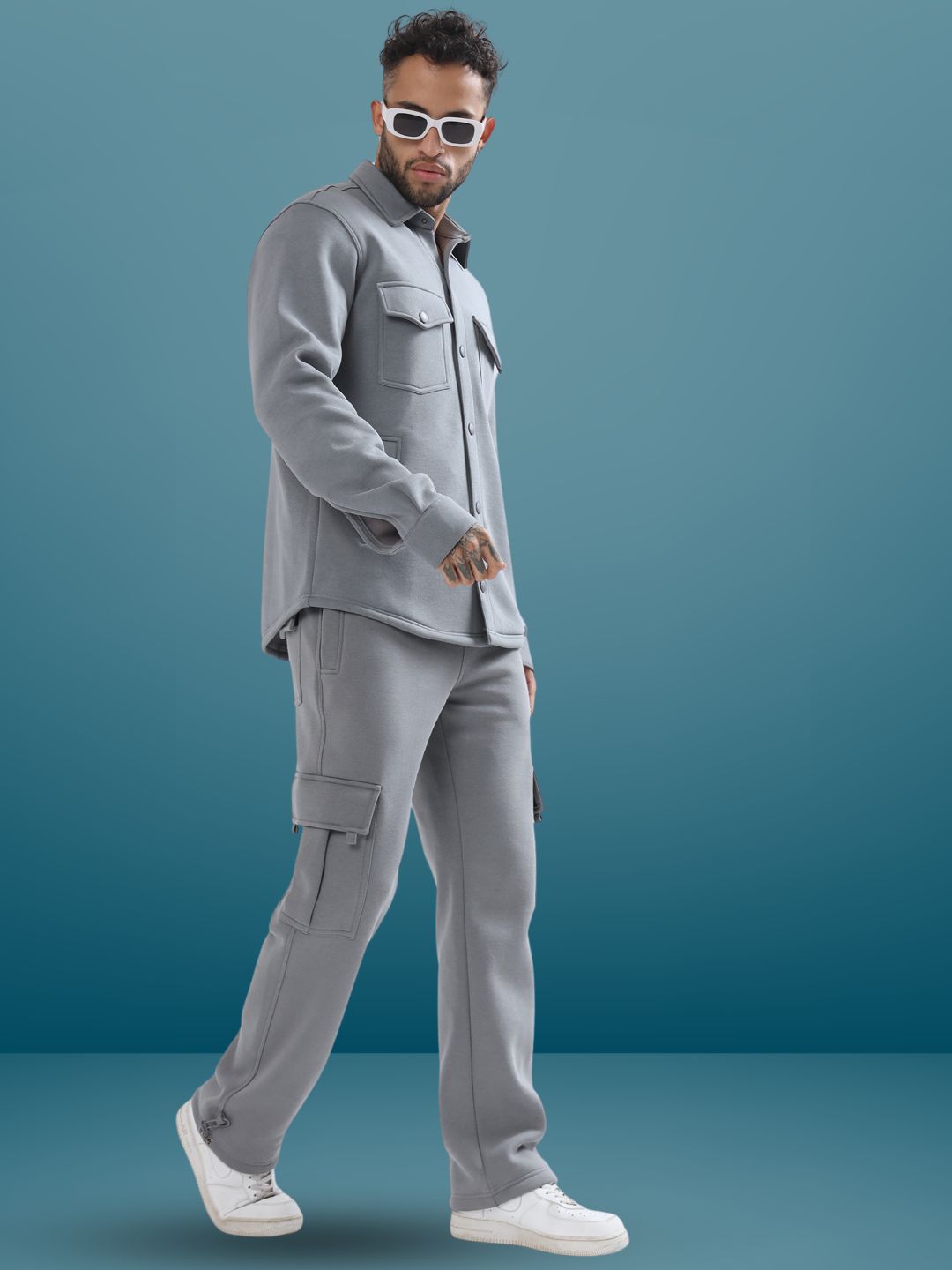 Grey Overshirt-Cargo Pant Co-ord Set - Wearduds