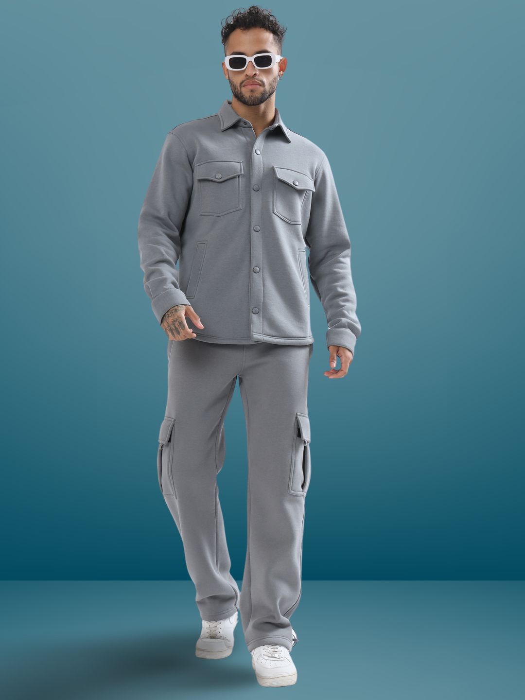 Grey Overshirt-Cargo Pant Co-ord Set - Wearduds