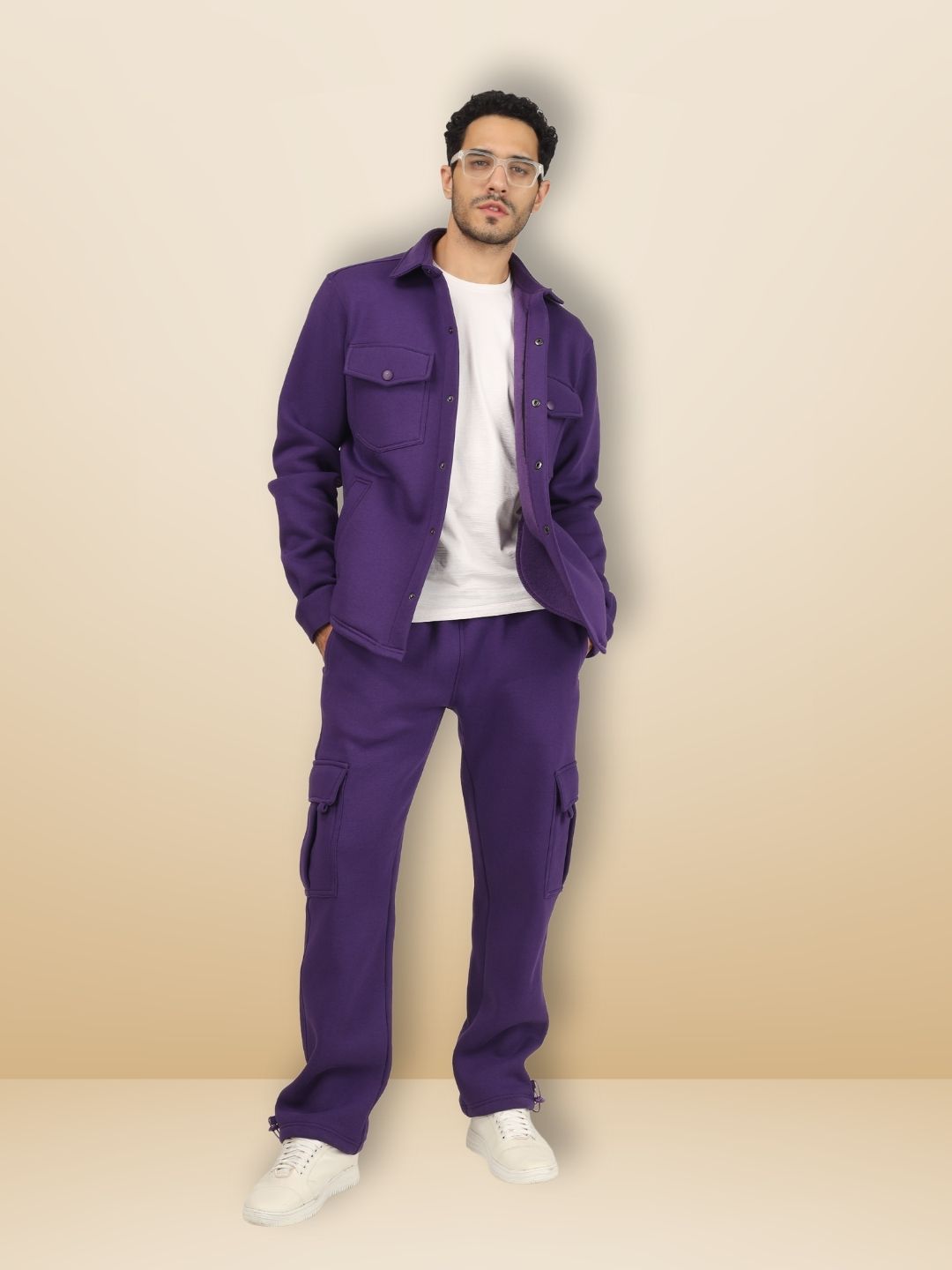 Purple Overshirt-Cargo Pant Co-ord Set - Wearduds