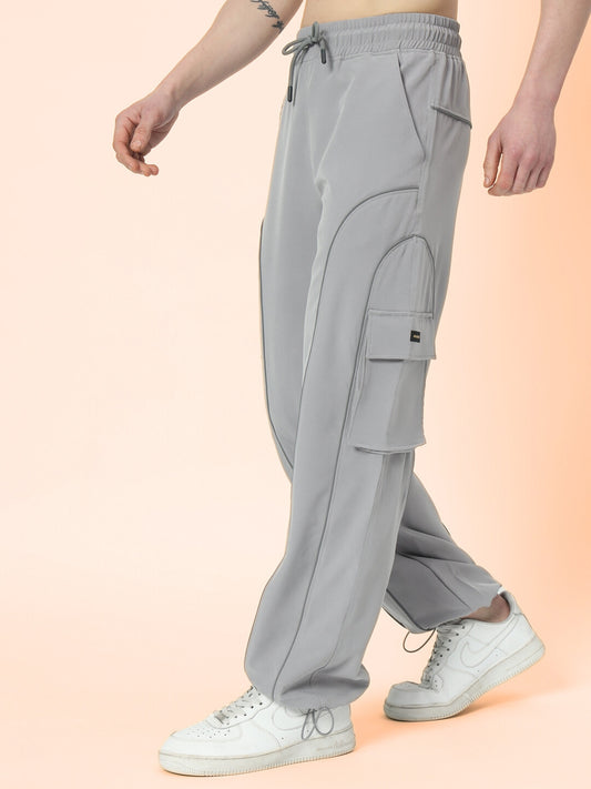 reflector parachute cargo pants grey