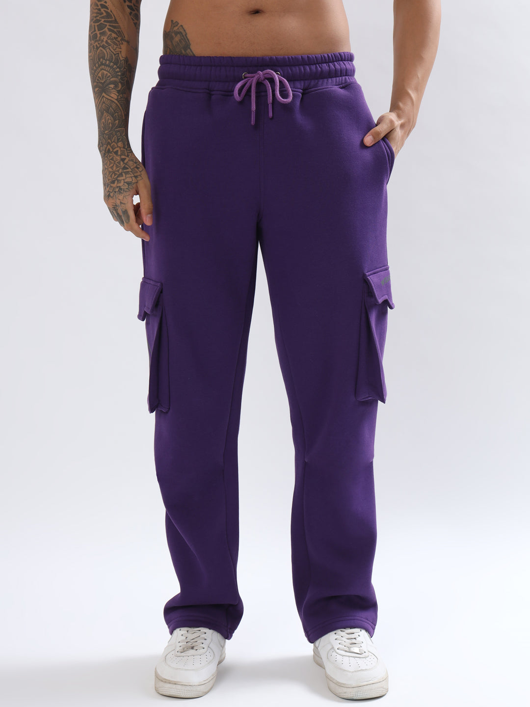 5 Pocket Fleece Solid Cargo Pant (Purple) - Wearduds