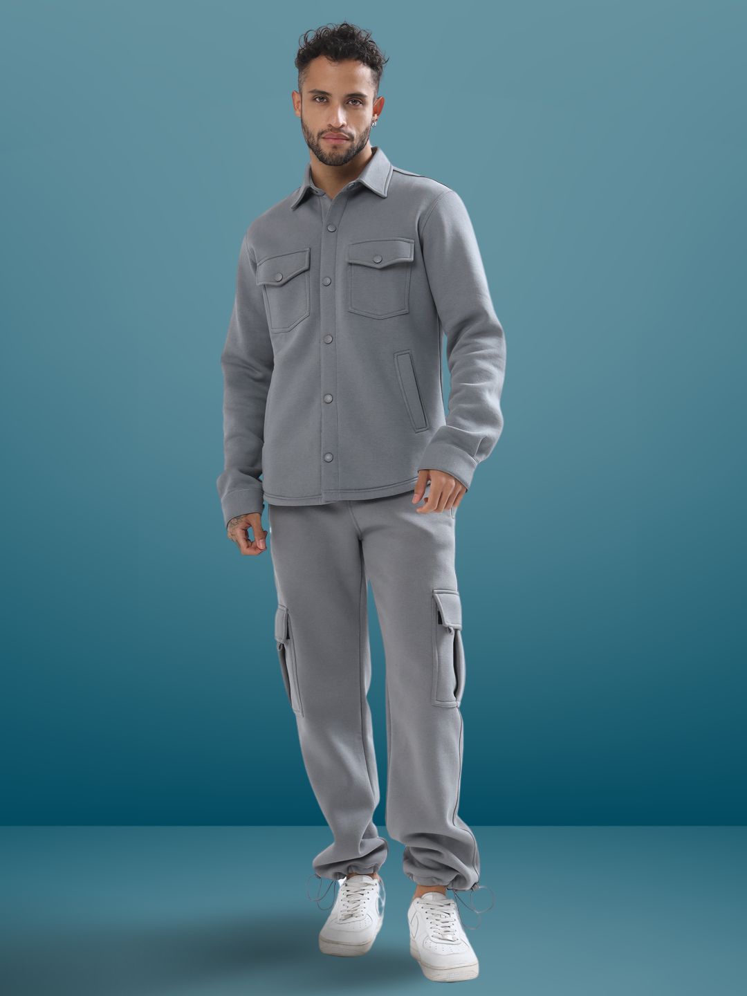 Grey Overshirt-Cargo Pant Co-ord Set - Wearduds