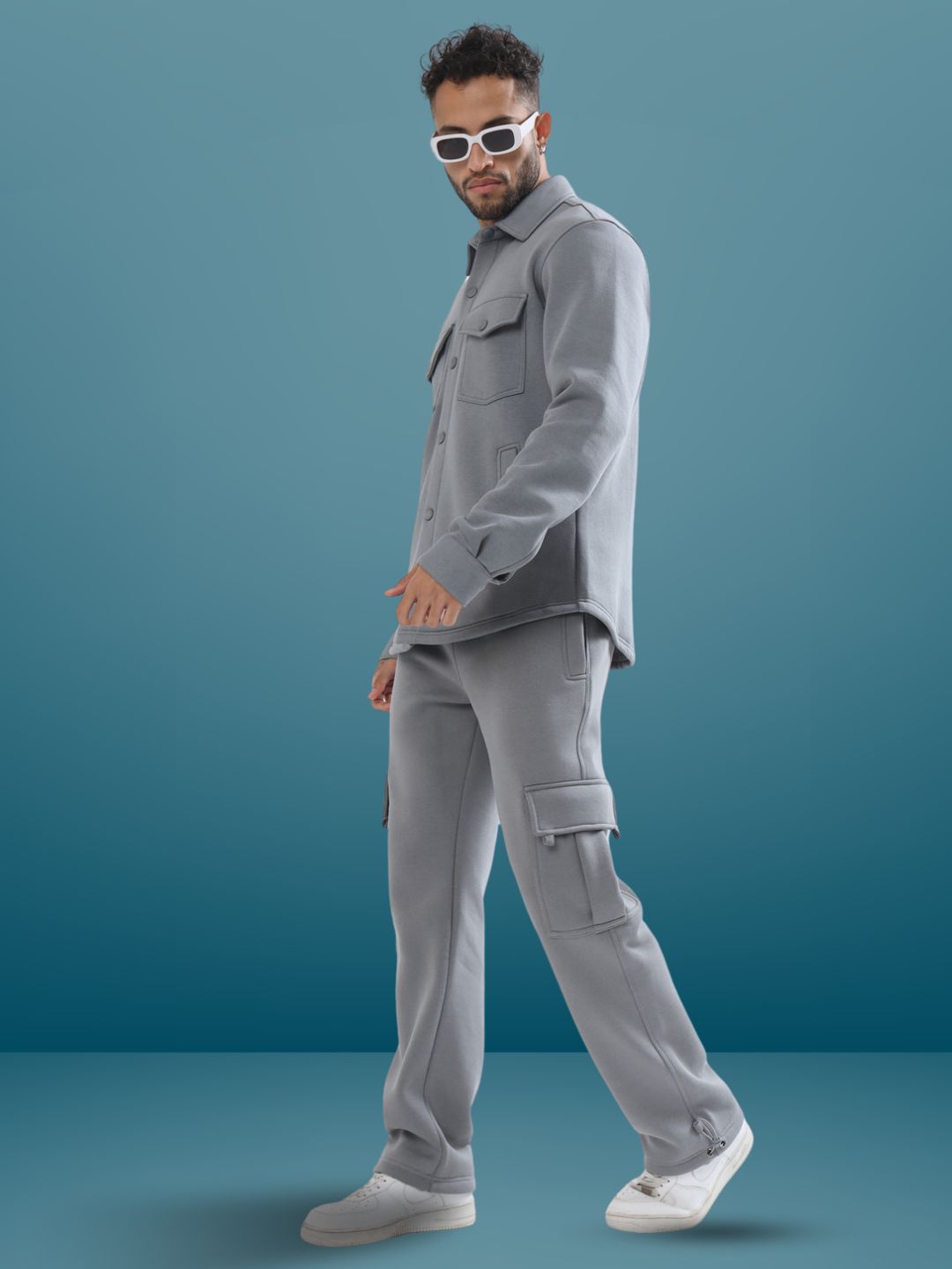 Grey Overshirt-Cargo Pant Co-ord Set - Wearduds