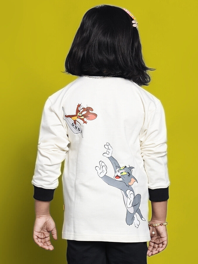 Tom & Jerry Oversized Sweatshirt For Boys & Girls (Off White-Black)