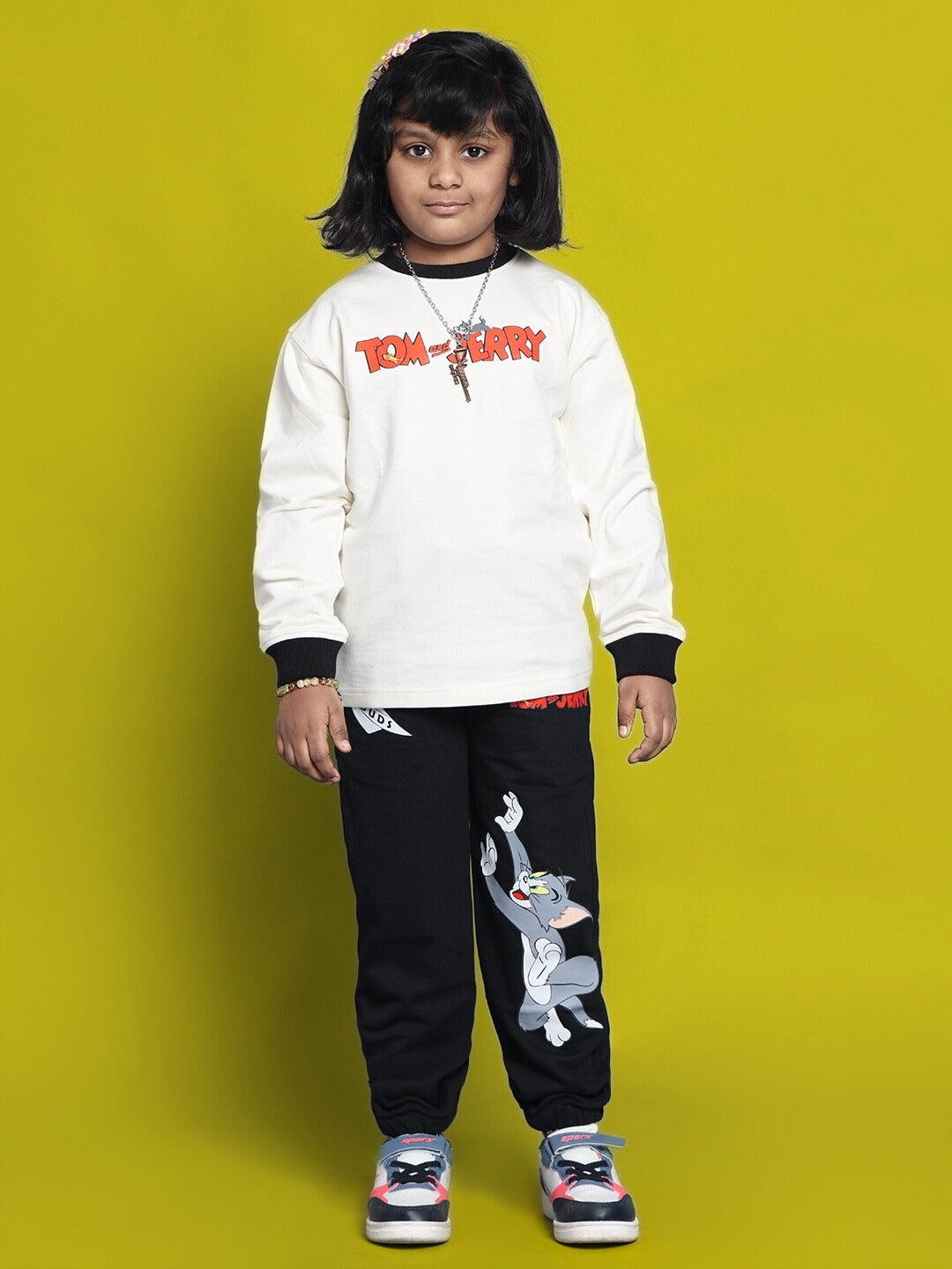 Tom & Jerry Oversized Co-Ord Set Boys & Girls (Off White-Black)