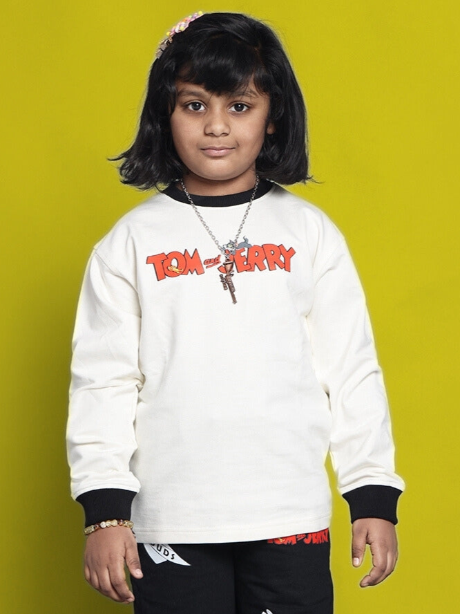 Tom & Jerry Oversized Sweatshirt For Boys & Girls (Off White-Black)