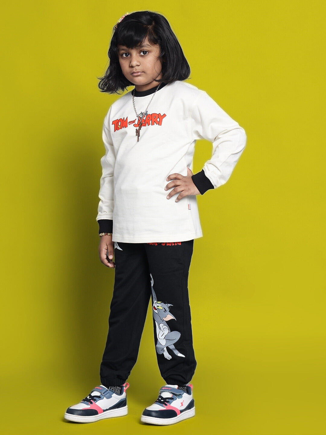 Tom & Jerry Oversized Co-Ord Set Boys & Girls (Off White-Black)