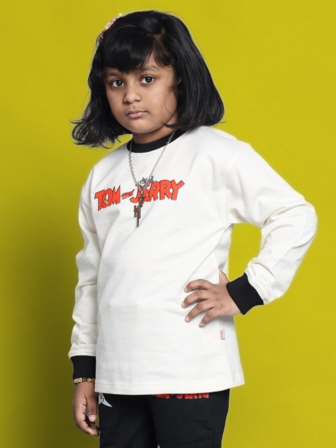 Tom & Jerry Oversized Sweatshirt For Boys & Girls (Off White-Black)