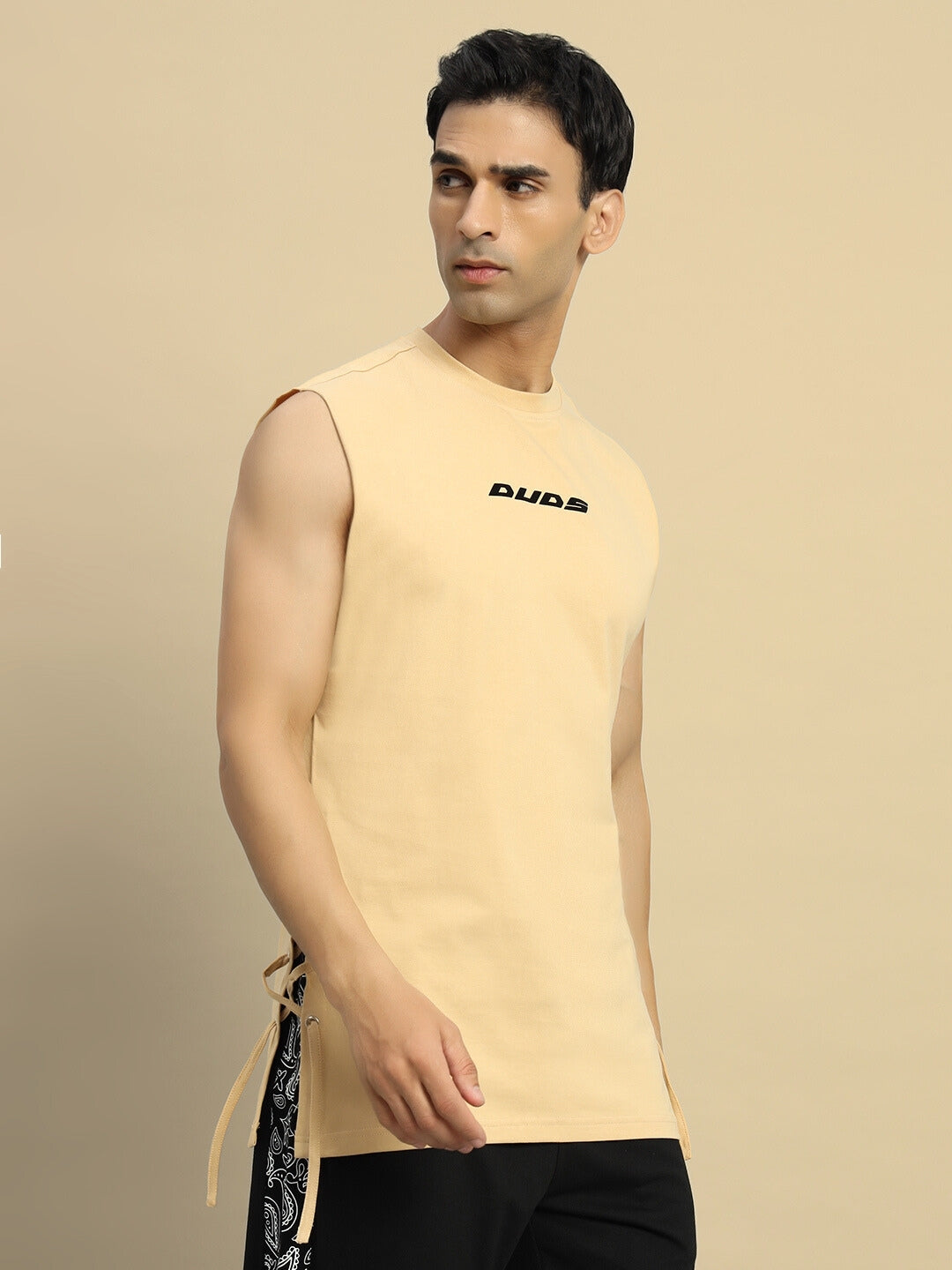 Vertex Relaxed Fit Sleeveless T-Shirt (Beige)