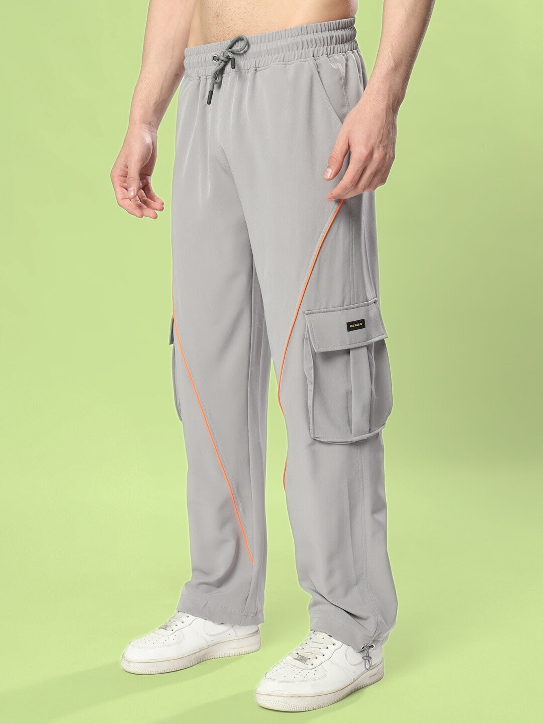 Hypebeast Cargo Pants (Grey With Neon Orange)