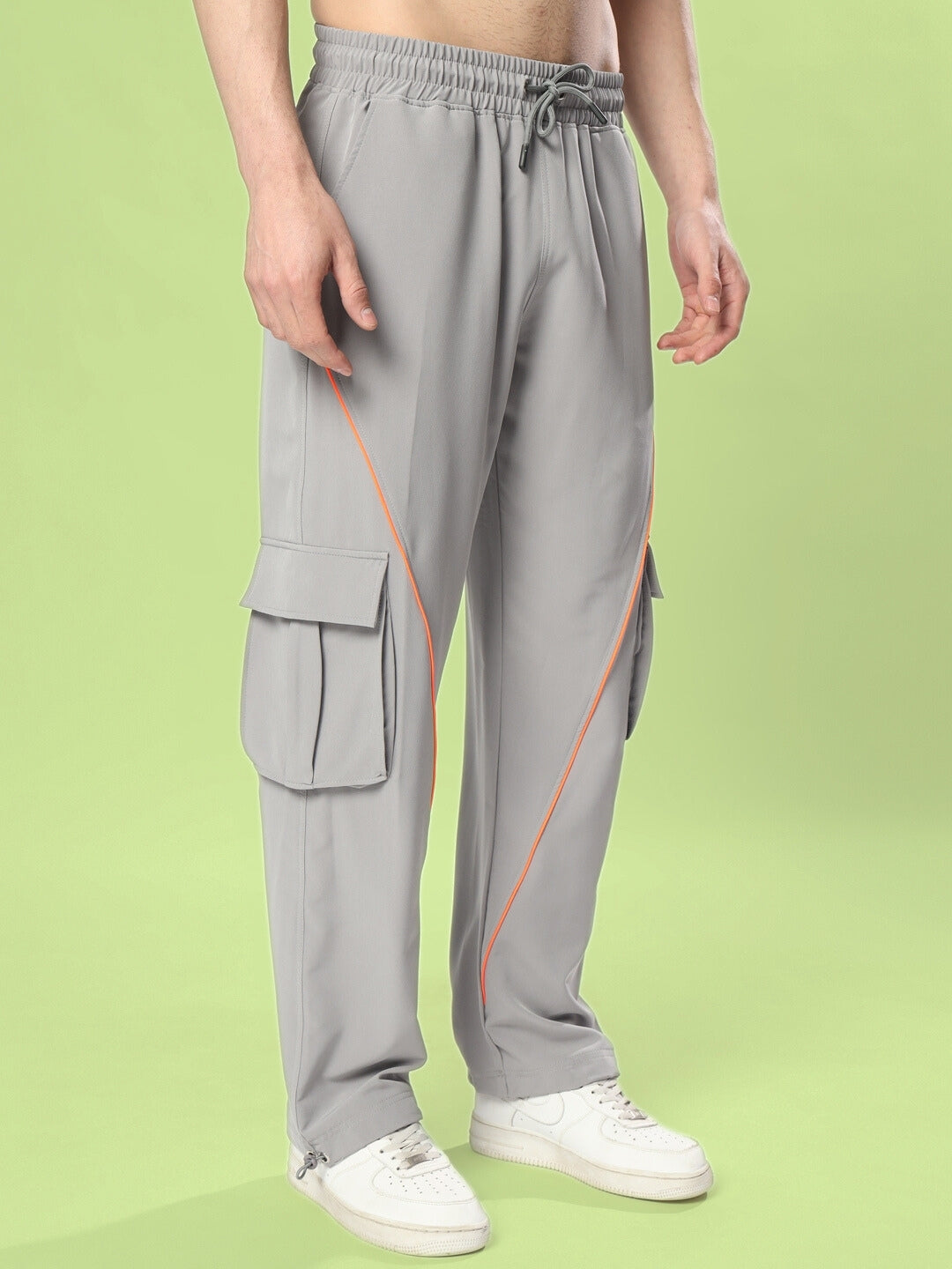 Hypebeast Cargo Pants (Grey With Neon Orange)