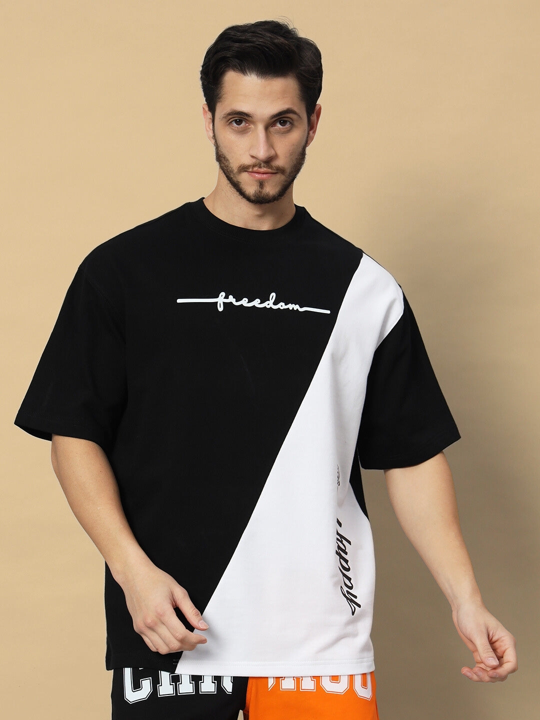 Freedom Contrast Over-Sized T-Shirt (Black-White)