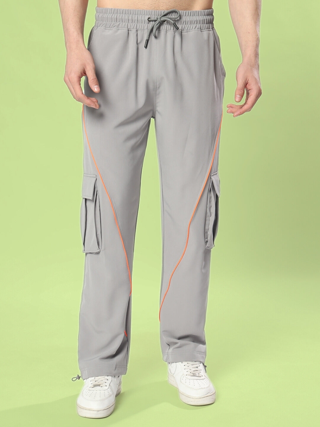Hypebeast Cargo Pants (Grey With Neon Orange)
