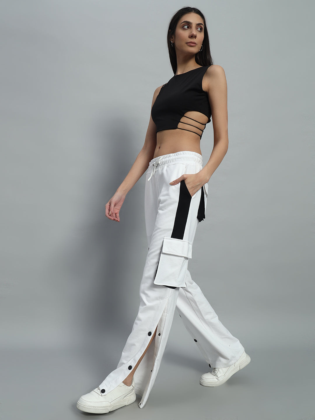 Women's Bracket Cargo Pant White & Black Highlighter