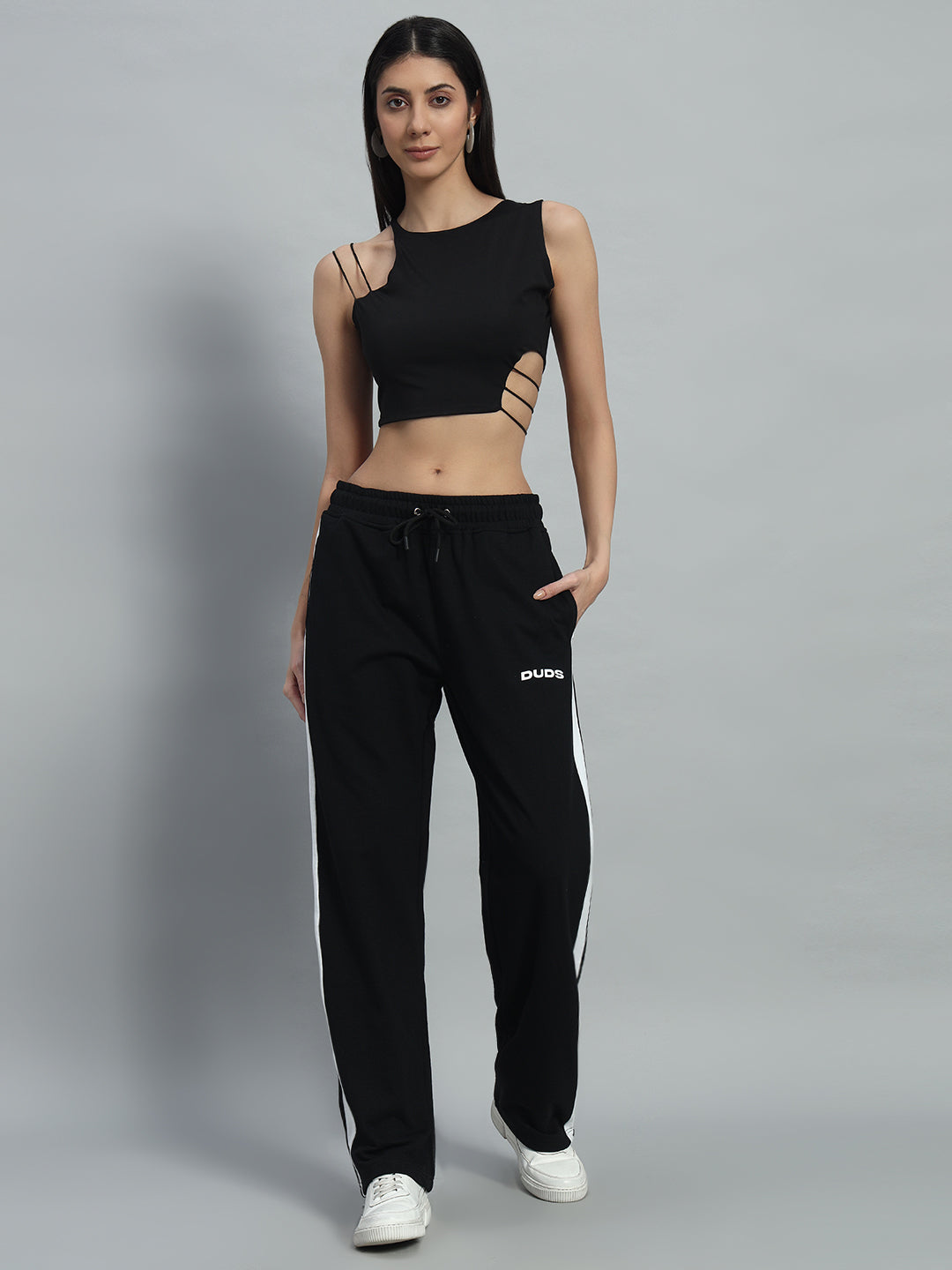 WOMEN'S AVALON SLIT ZIPPER JOGGERS (BLACK-WHITE)