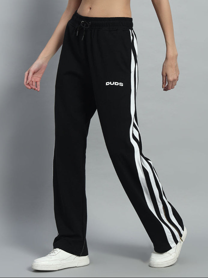 WOMEN'S AVALON SLIT ZIPPER JOGGERS (BLACK-WHITE)