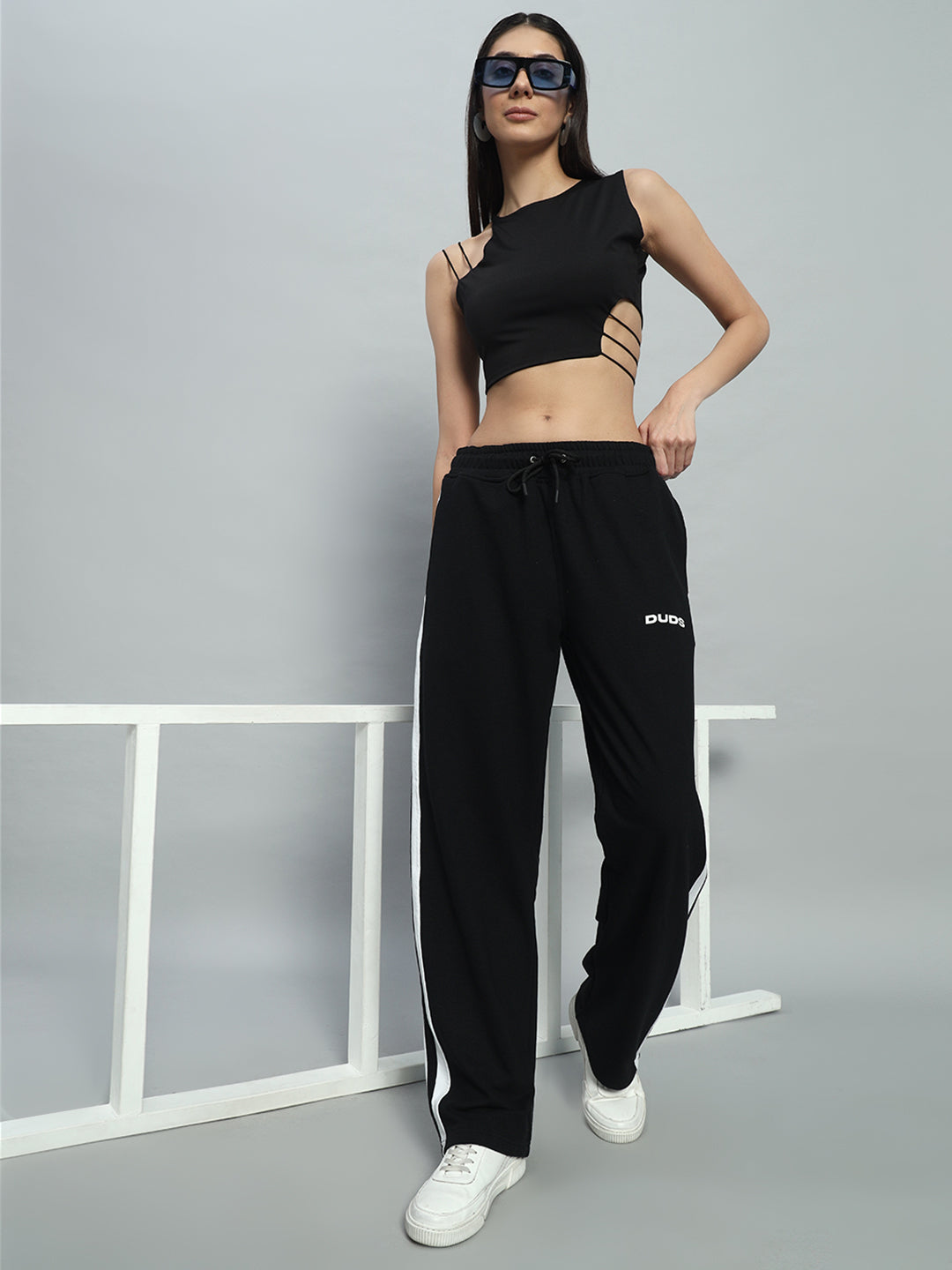 WOMEN'S AVALON SLIT ZIPPER JOGGERS (BLACK-WHITE)