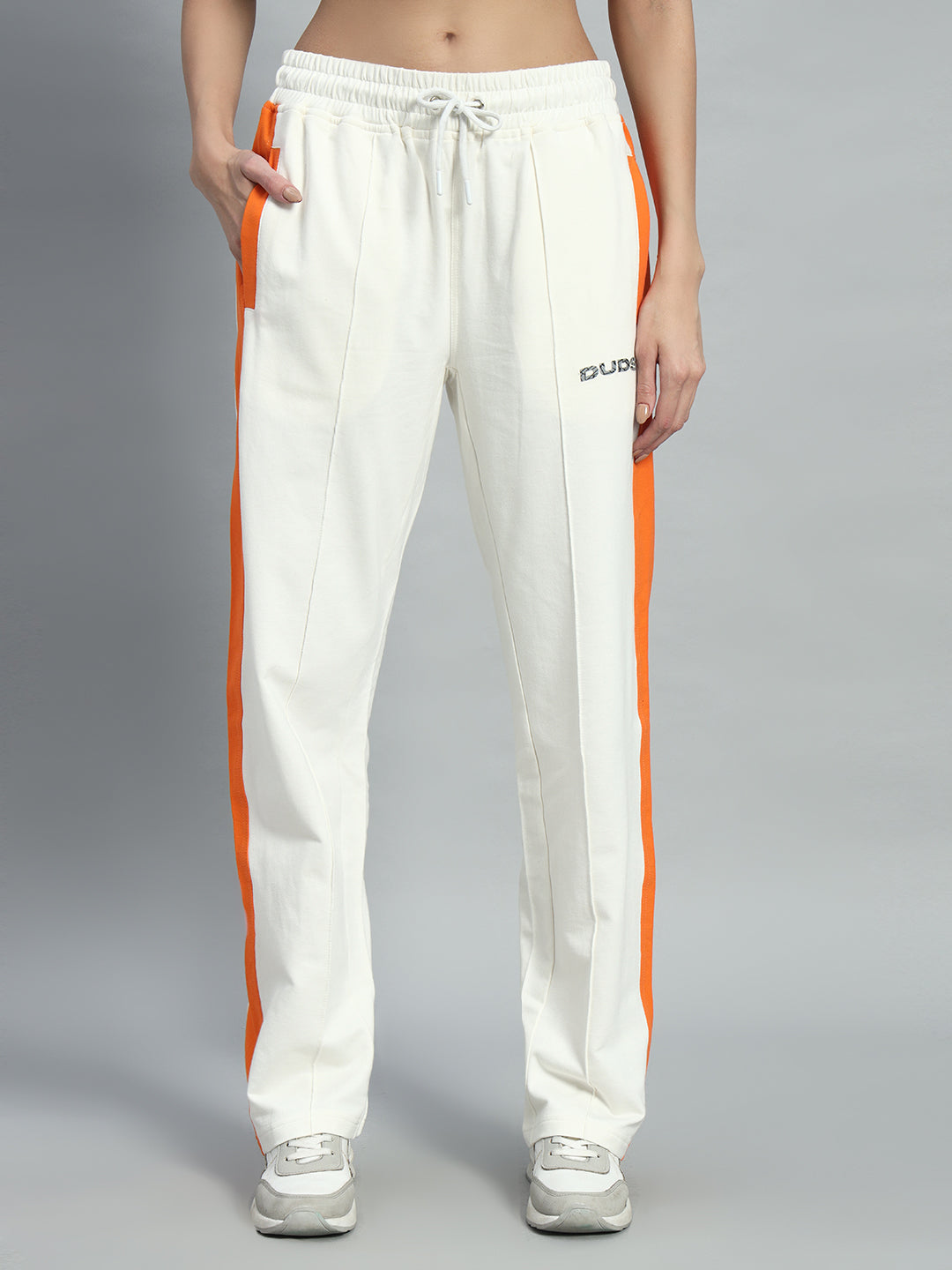 WOMEN BREEZER SIDE CONTRAST JOGGERS (OFF-WHITE ORANGE)