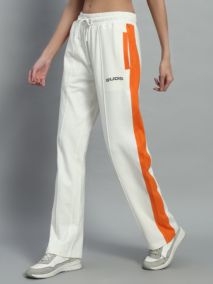 WOMEN BREEZER SIDE CONTRAST JOGGERS (OFF-WHITE ORANGE)