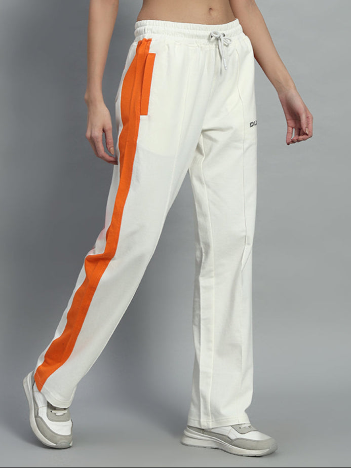 WOMEN BREEZER SIDE CONTRAST JOGGERS (OFF-WHITE ORANGE)