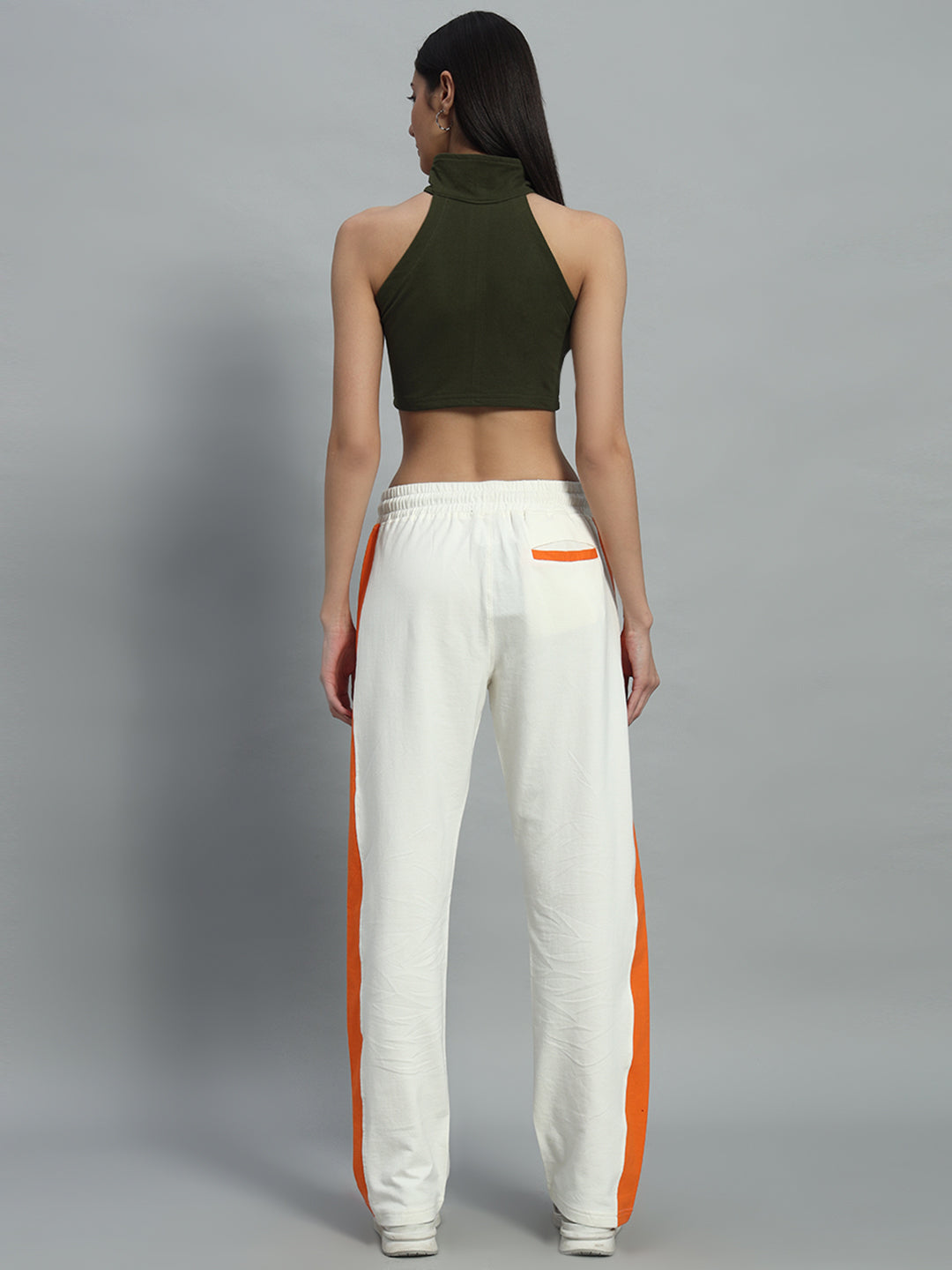 WOMEN BREEZER SIDE CONTRAST JOGGERS (OFF-WHITE ORANGE)