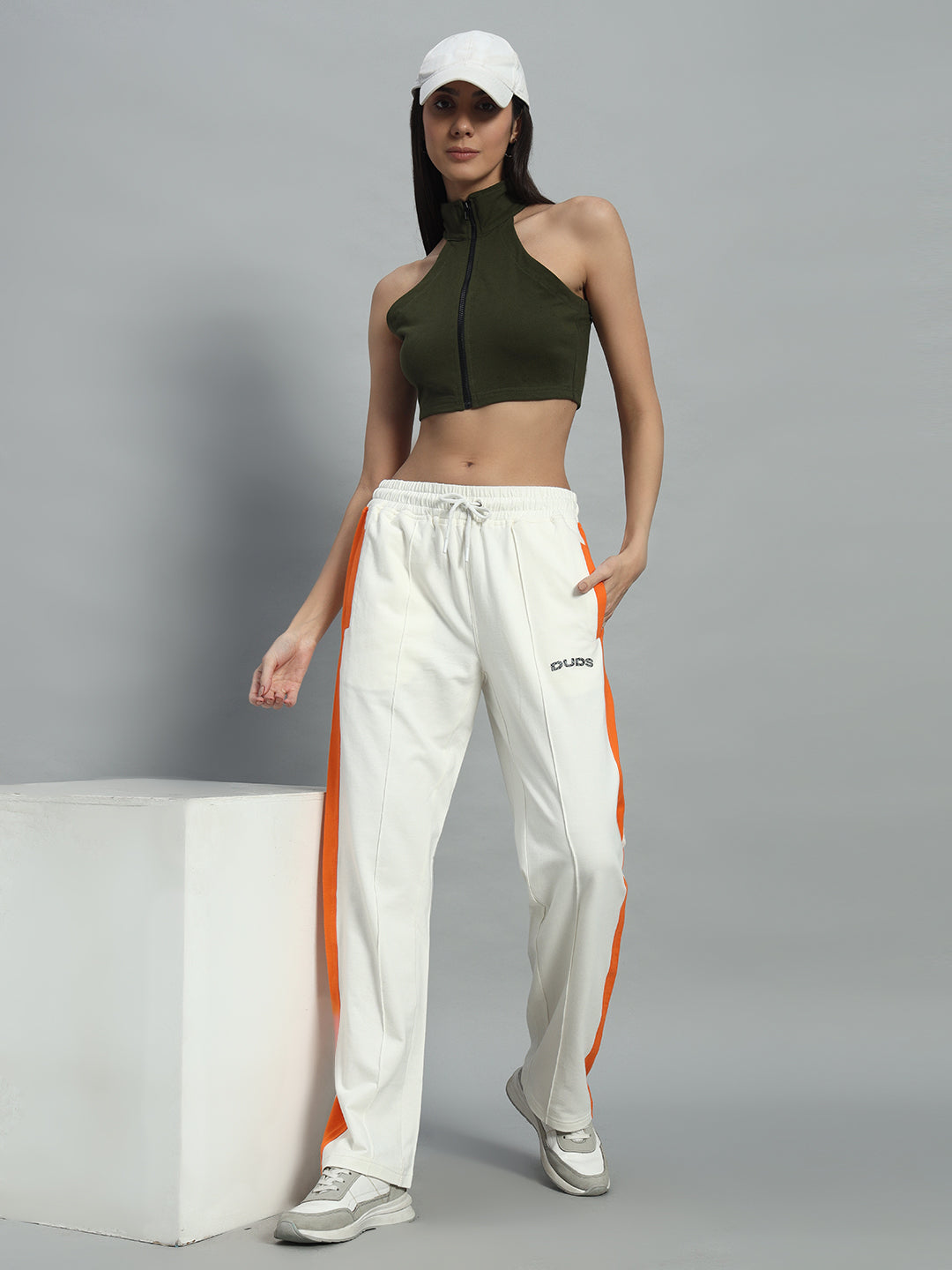 WOMEN BREEZER SIDE CONTRAST JOGGERS (OFF-WHITE ORANGE)