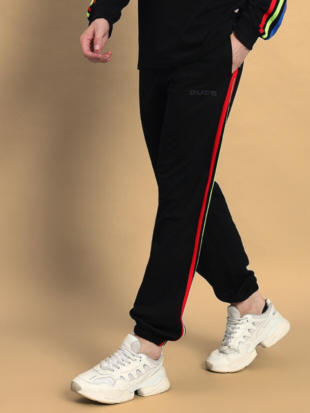 DUDS RAINBOW COLORFUL STRIPE JOGGERS (BLACK)