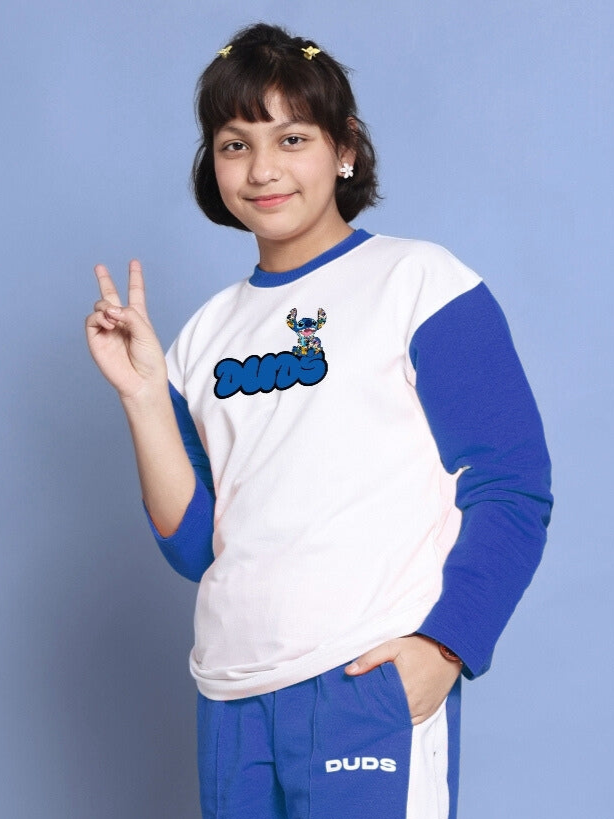 Sore Over-Sized Sweatshirt For Boys & Girls (White-Blue)