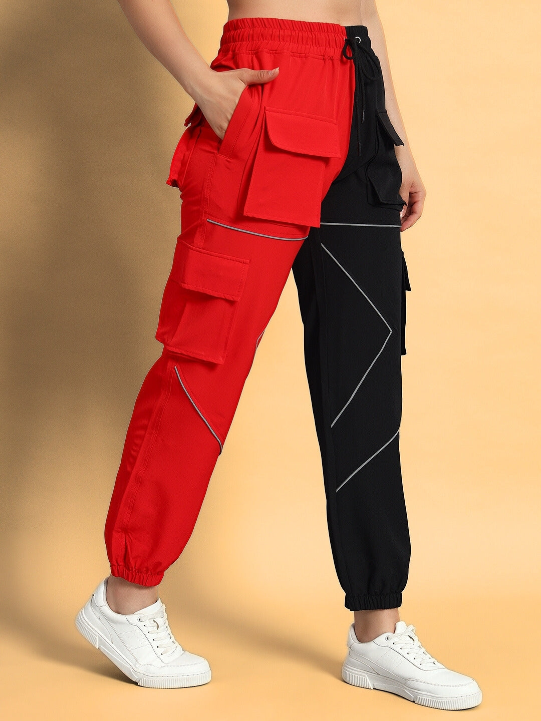 Women's Frontline Reflector Parachute Cargo Pants (Red-Black)