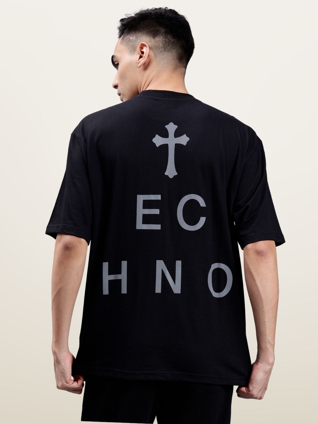 Faith in Techno Reflective Print OS T-Shirt  (Black) - Wearduds