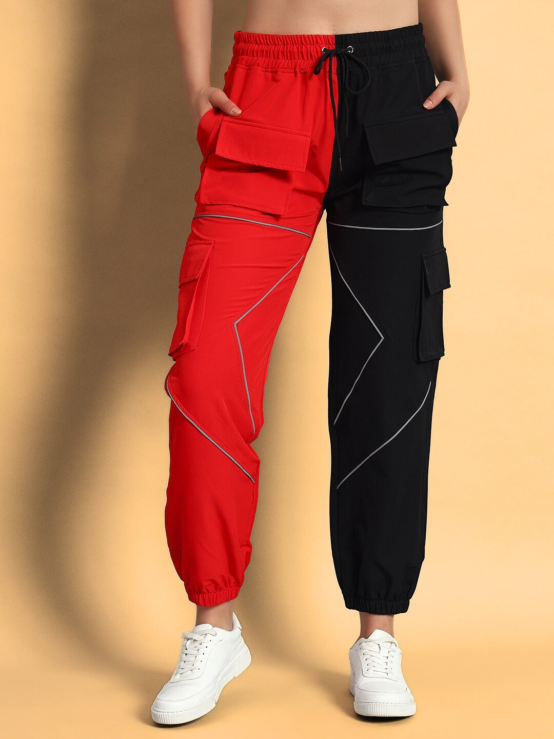 Women's Frontline Reflector Parachute Cargo Pants (Red-Black)