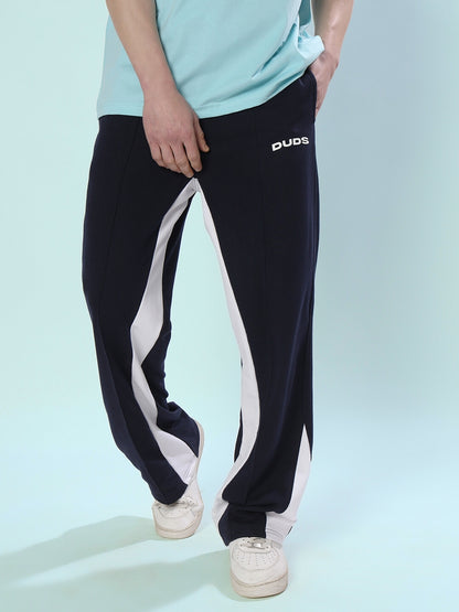 FLOPPY FLARED CONTRAST JOGGERS (NAVY BLUE)