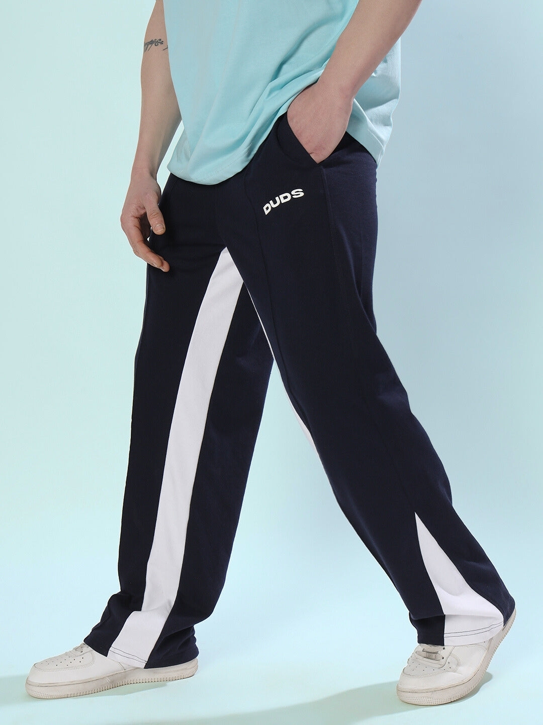 FLOPPY FLARED CONTRAST JOGGERS (NAVY BLUE)