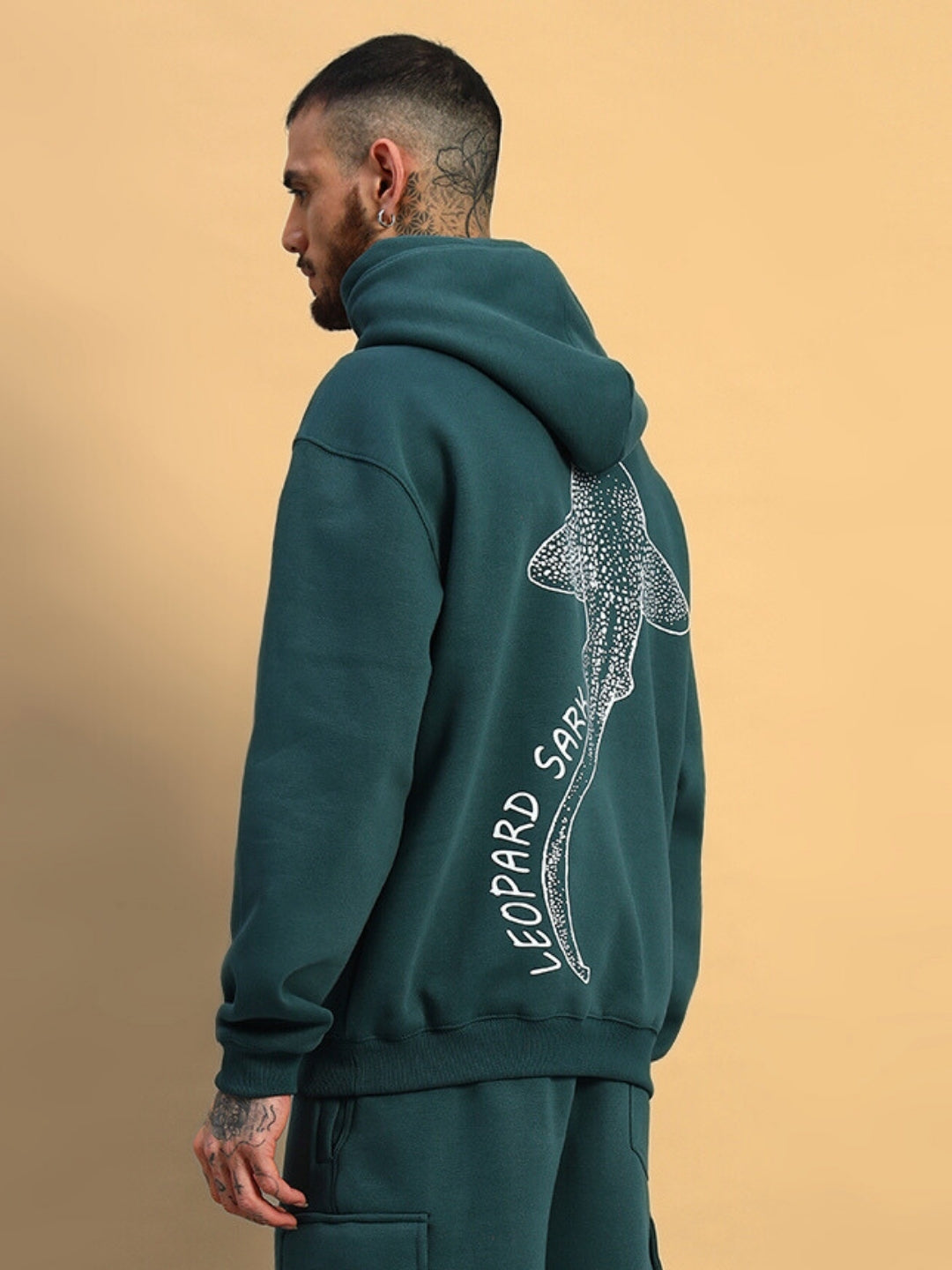 Leopard Shark Fleece Hoodie (Teal Green)