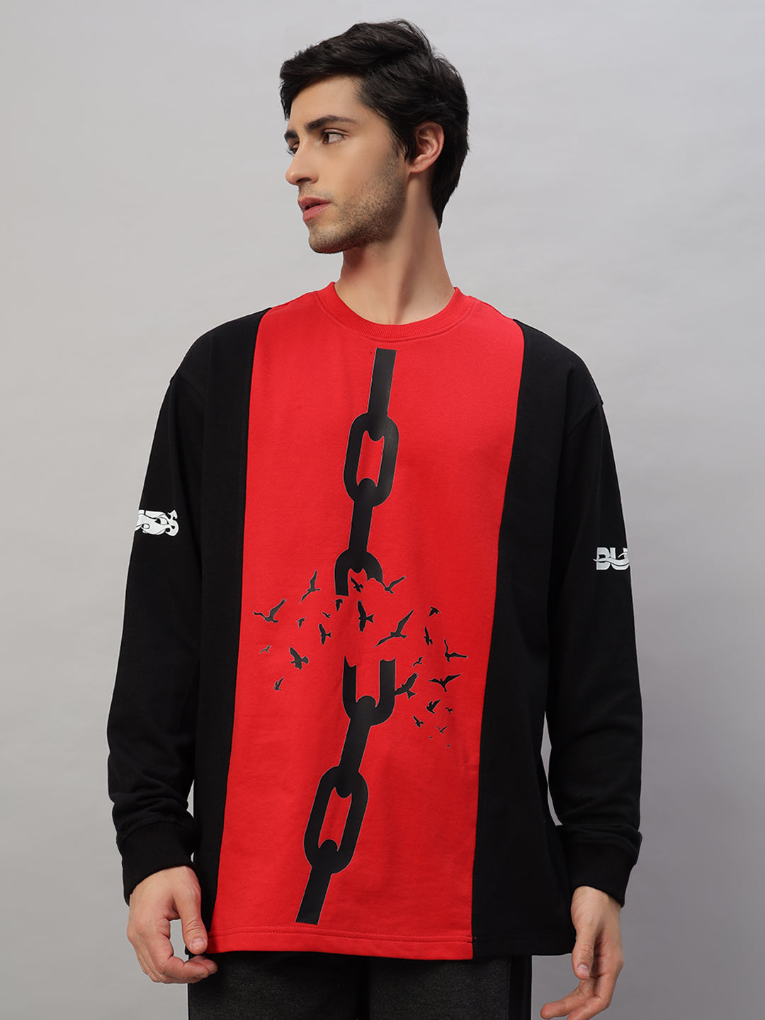 Self-Rule Oversized Sweatshirt (Black-Red)