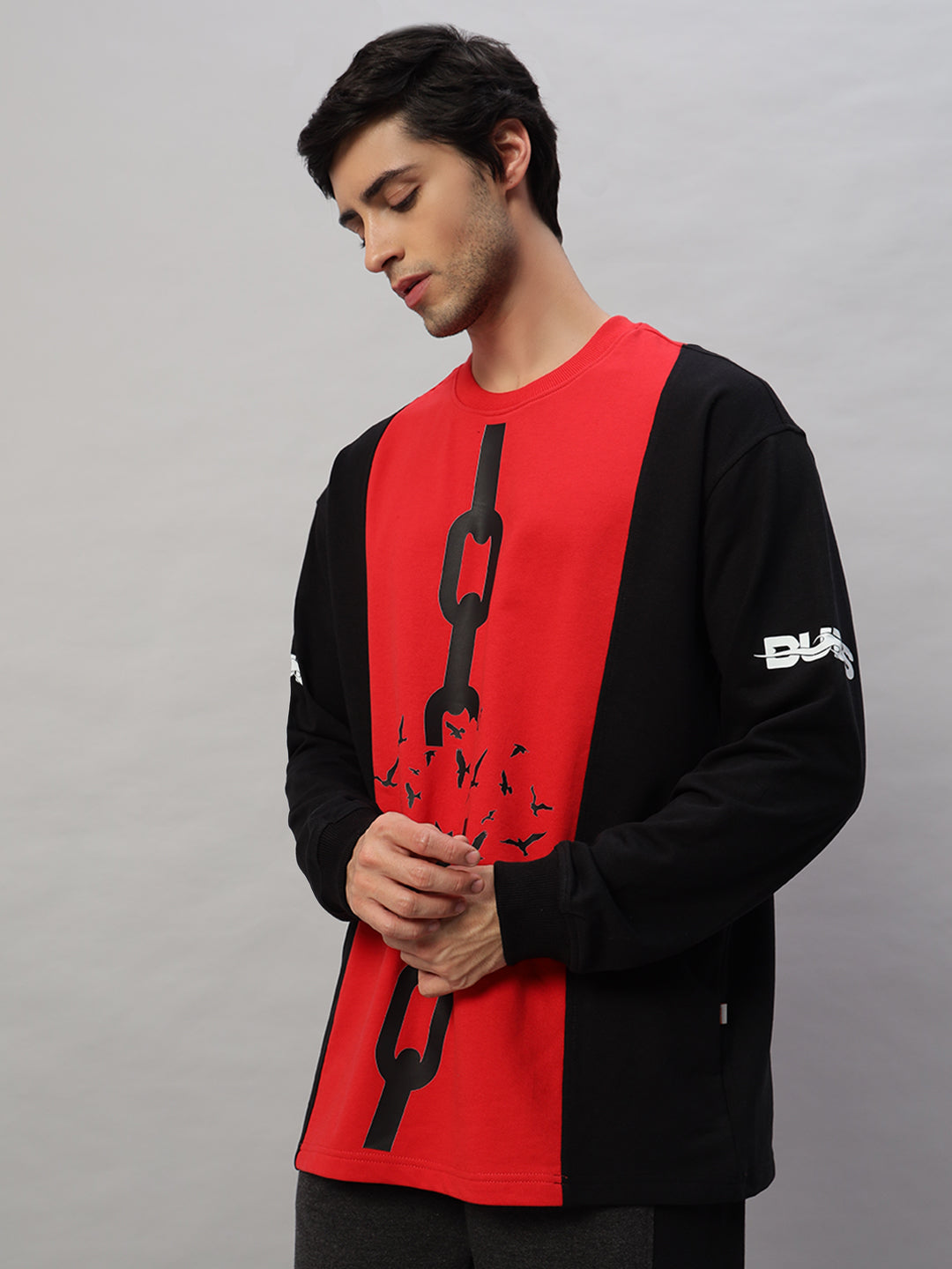 Self-Rule Oversized Sweatshirt (Black-Red)