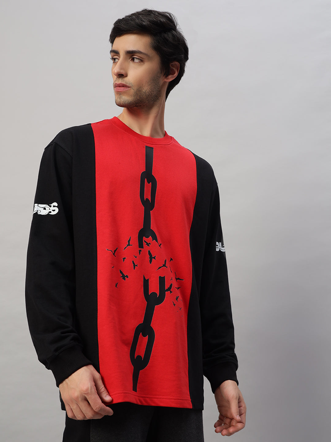 Self-Rule Oversized Sweatshirt (Black-Red)