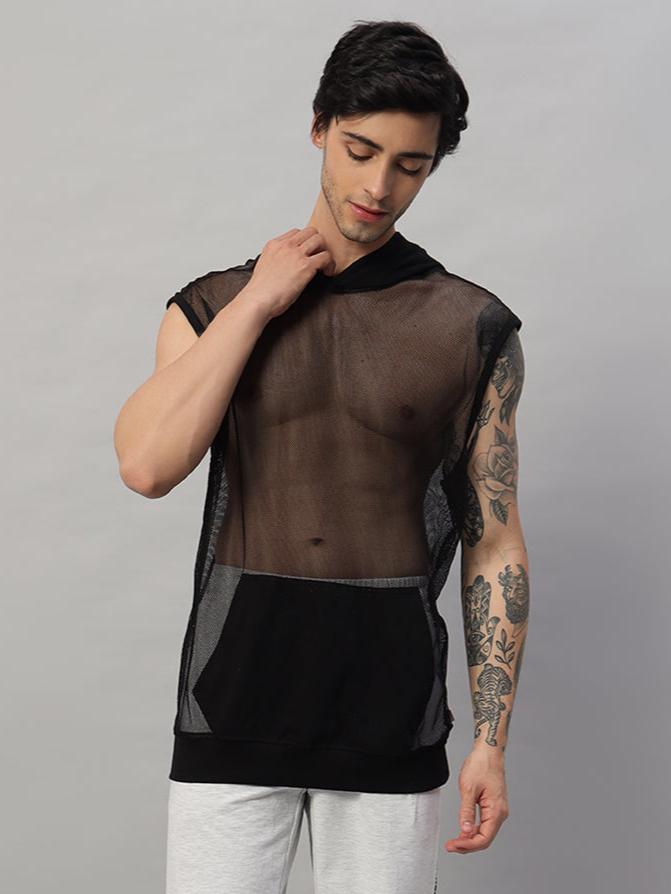 Boogie Mesh Sleeveless Hoodie Vest (Black)