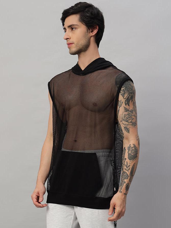 Boogie Mesh Sleeveless Hoodie Vest (Black)