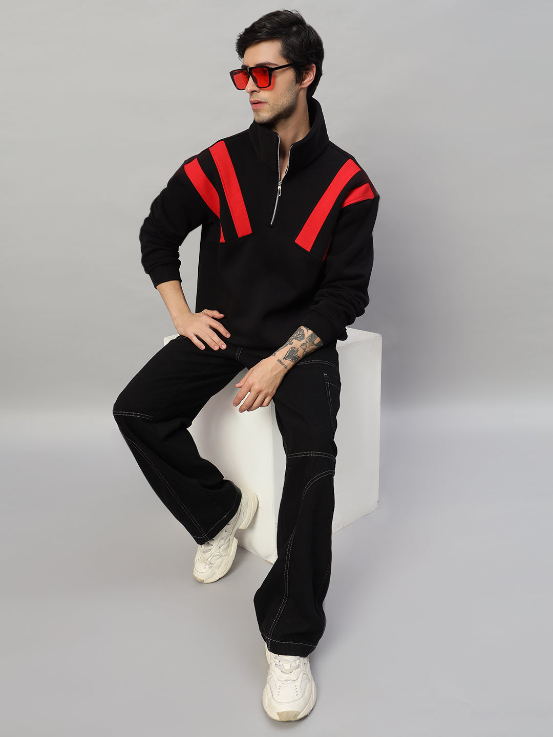 CROSSBAR COLORBLOCK JACKET (BLACK-RED)