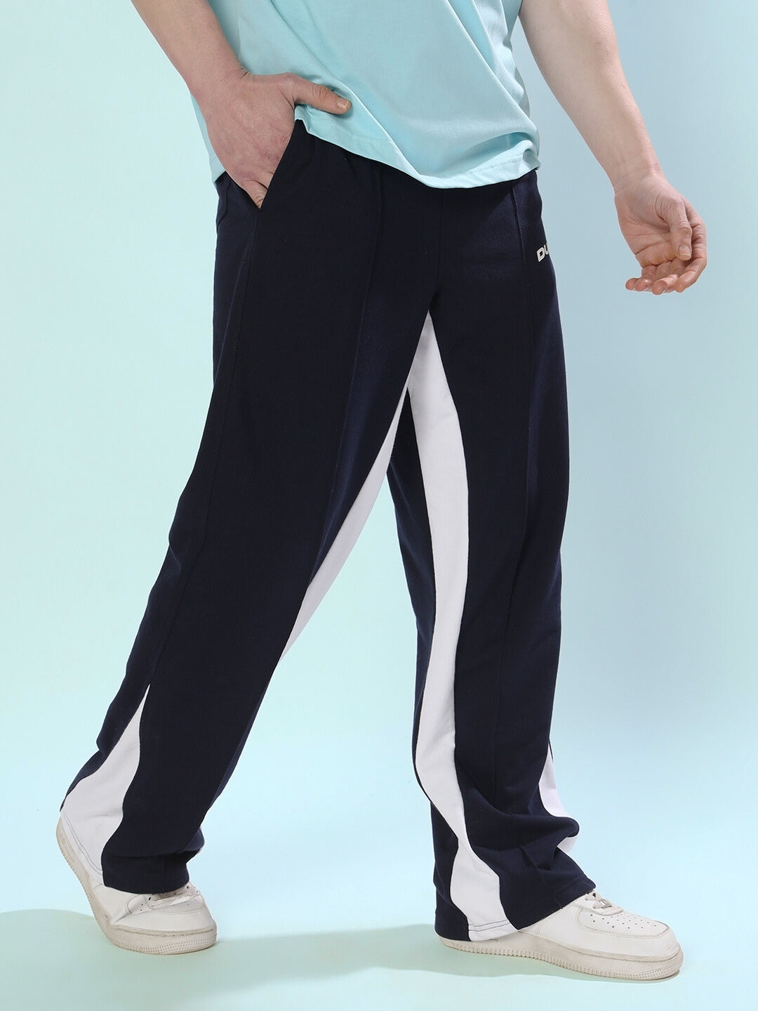 FLOPPY FLARED CONTRAST JOGGERS (NAVY BLUE)