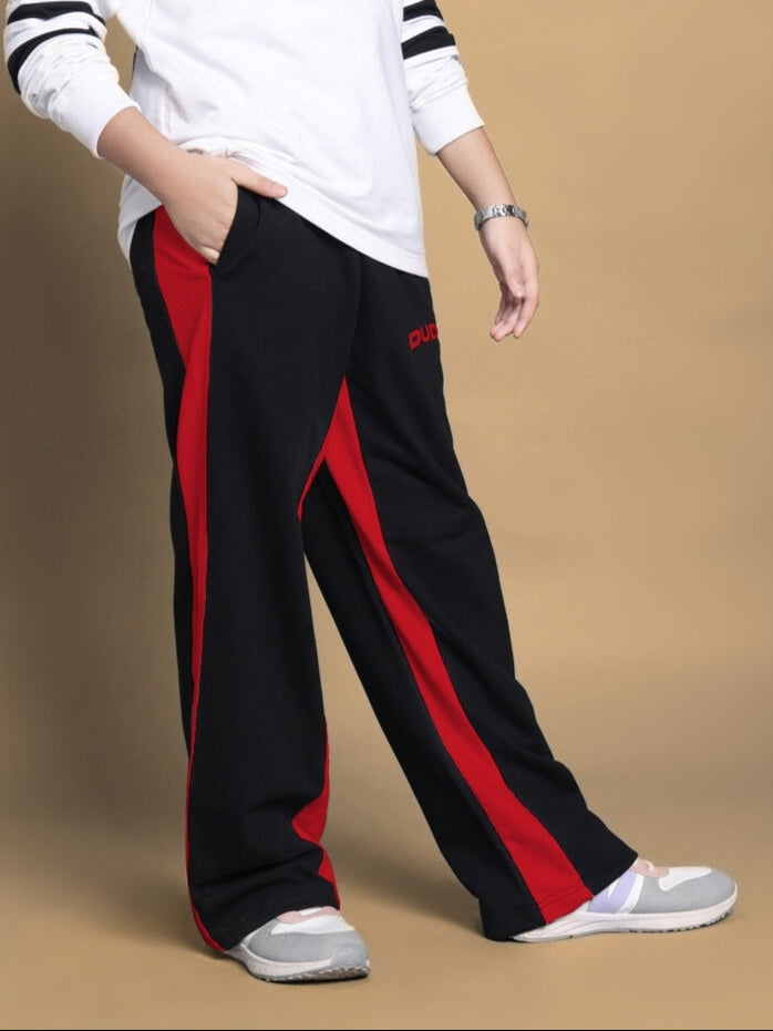 SIDE SEAM BAGGY JOGGER FOR BOYS & GIRLS (BLACK-RED)