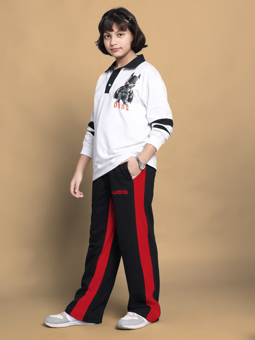 SIDE SEAM BAGGY JOGGER FOR BOYS & GIRLS (BLACK-RED)