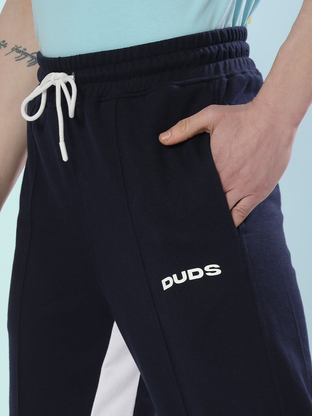 FLOPPY FLARED CONTRAST JOGGERS (NAVY BLUE)